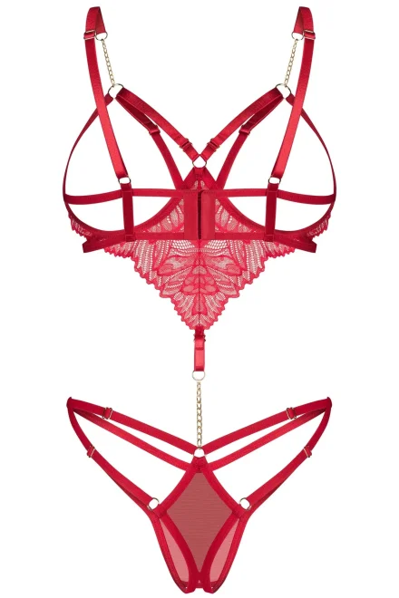 Sexy body Matildea Teddy - otevřený klín - Červená