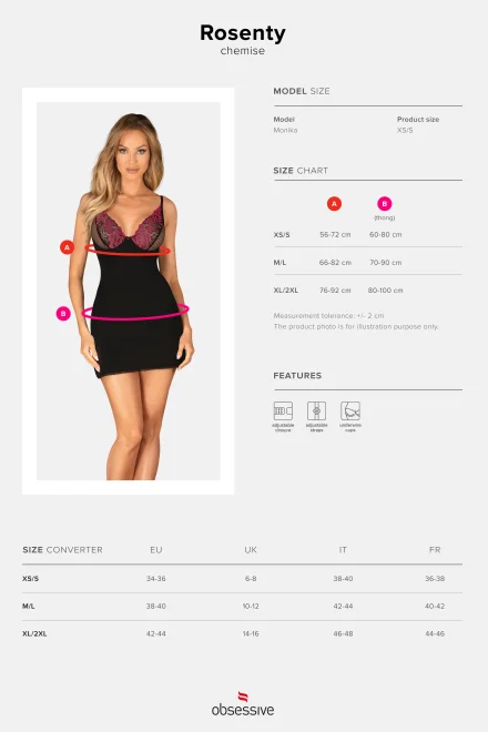 Sexy košilka Rosenty Chemise - Černá