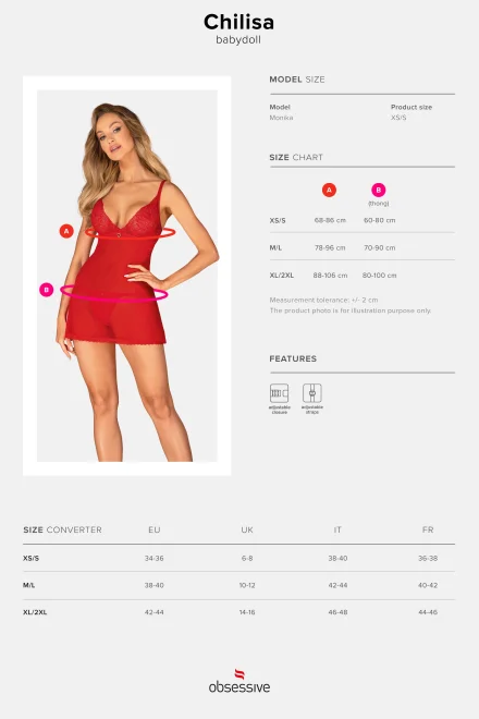 Sexy košilka Chilisa Babydoll - Červená