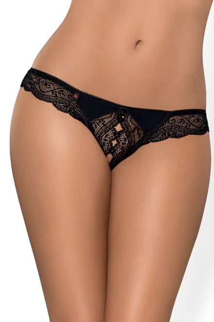 Sexy tanga Miamor Crotchless Thong - Černá