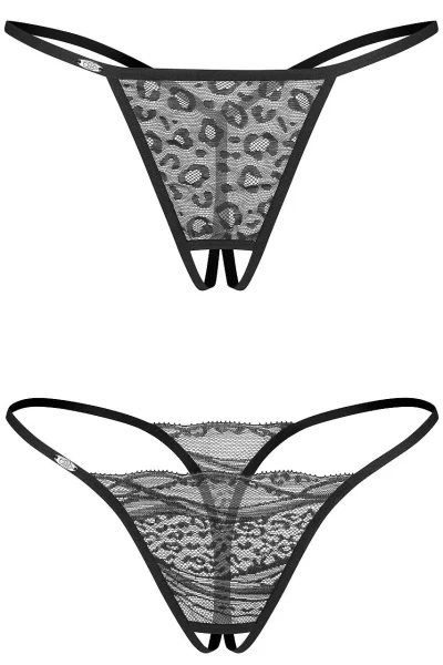 2 PACK sexy tanga Bianca - otevřený klín - Černá