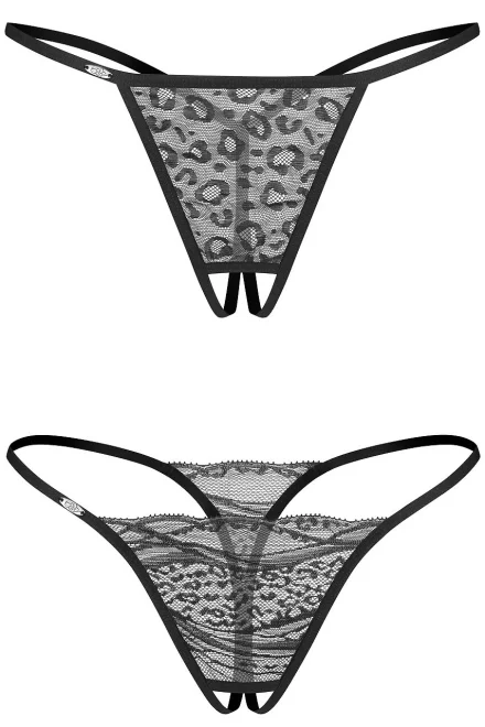 2 PACK sexy tanga Bianca - otevřený klín - Černá