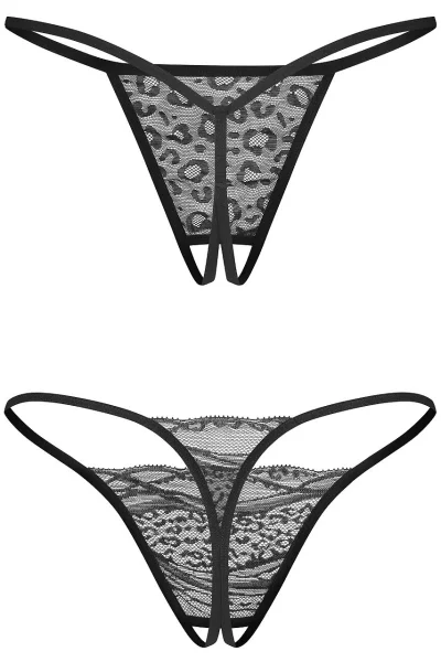 2 PACK sexy tanga Bianca - otevřený klín - Černá