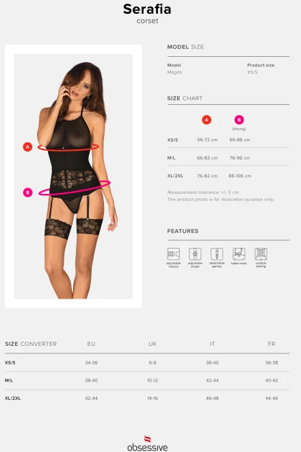 Sexy korzet a tanga Serafia - Černá