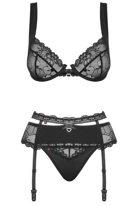 Sexy komplet Heartina Set - 3 dílný - Černá
