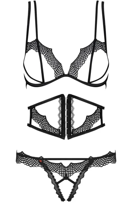 Sexy komplet Bravelle - 3 dílný - Černá