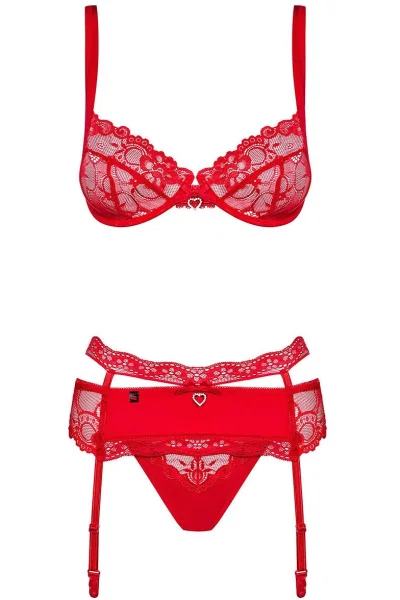 Sexy komplet Heartina - 3 dílný - Červená