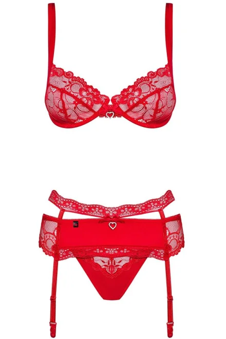 Sexy komplet Heartina - 3 dílný - Červená