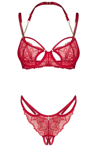 Sexy komplet Matildea - otevřený klín - Červená