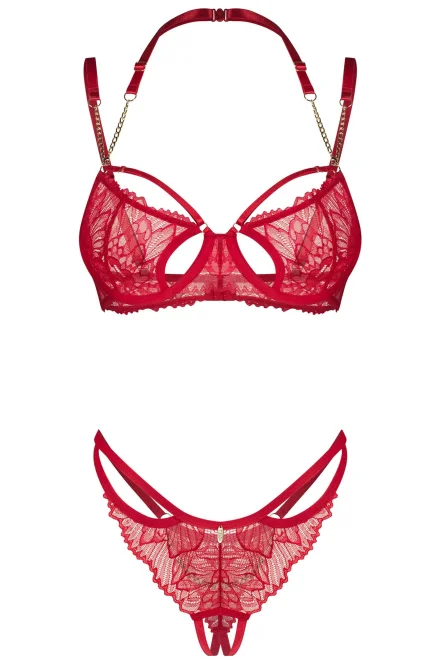 Sexy komplet Matildea - otevřený klín - Červená