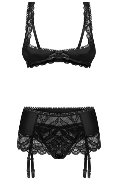 Sexy komplet Lecille - 3 dílný, otevřený klín - Černá
