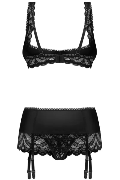 Sexy komplet Lecille - 3 dílný, otevřený klín - Černá