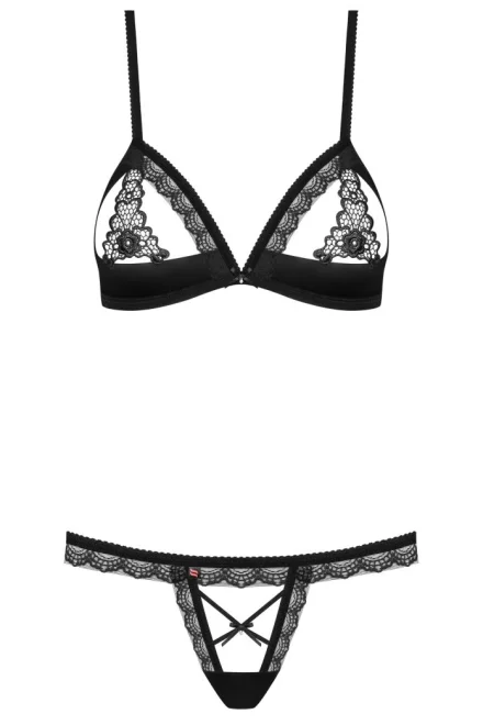 Sexy komplet 865-SET - otevřený klín - Černá
