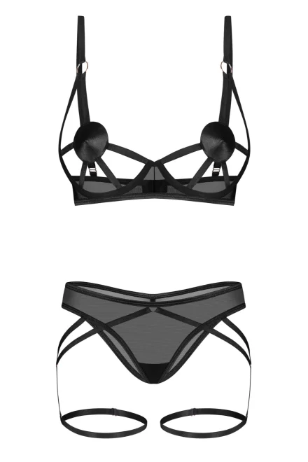 Sexy komplet Euridia - 2 dílný s pásky - Černá