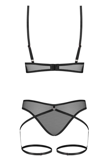 Sexy komplet Euridia - 2 dílný s pásky - Černá