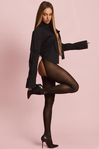 Vzorované silonky Norless Mess - otevřený klín - Černá