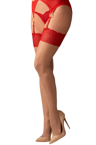 RED Punčochy na podvazkový pás Cupide Desir - Červená