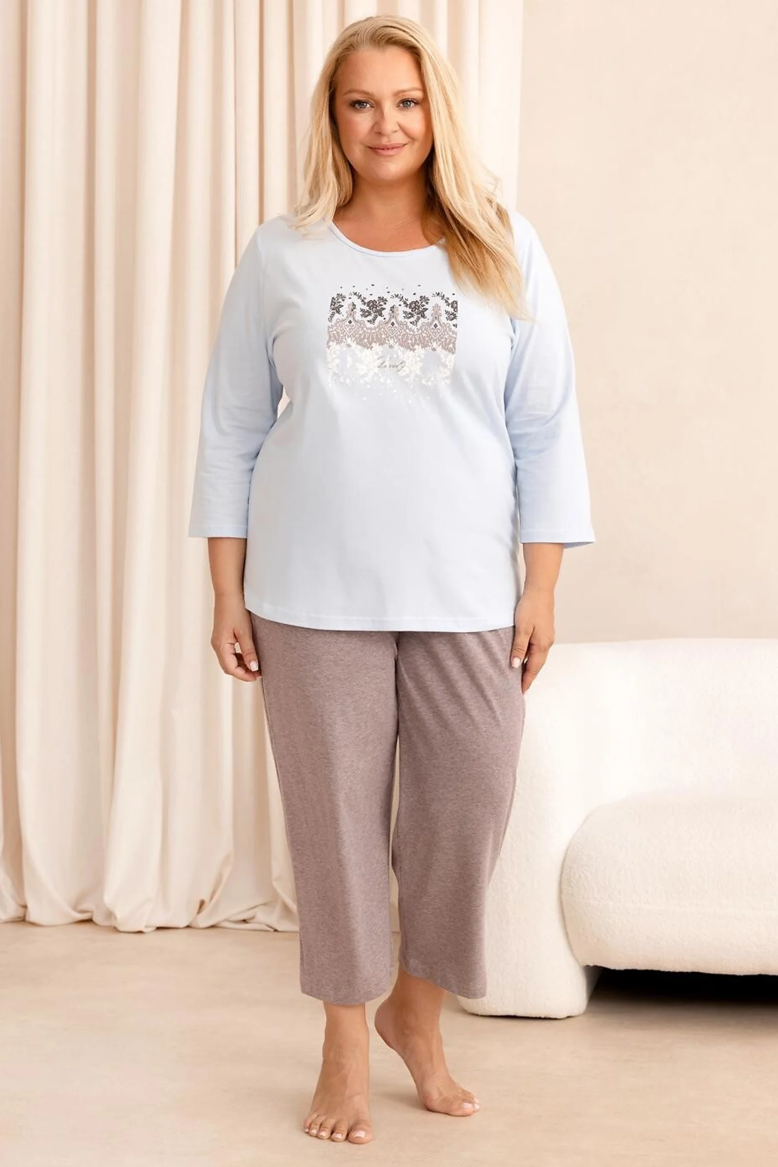 Dámské pyžamo Regina 4024 - 3/4 Světle modrá 3XL