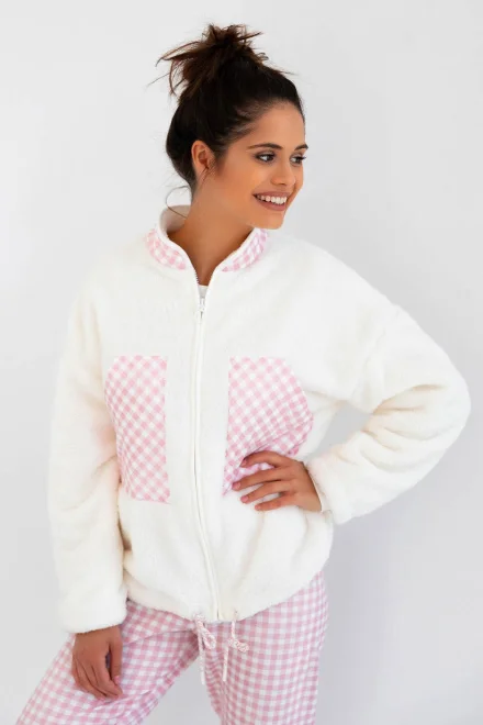 Dámská mikina Nanny - na zip - Ecru-růžová
