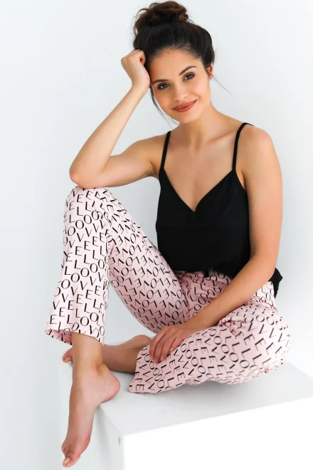 Dámské pyžamo Paula - viskóza - Černo-růžová