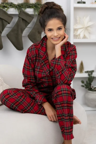 Dámské pyžamo Dayana - bavlněný flanel - Červená