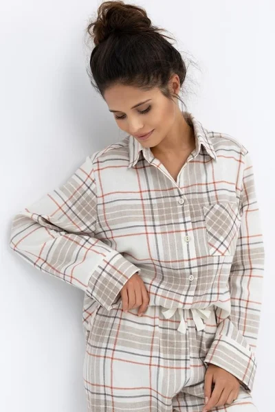 BEI Dámské pyžamo Adalyn - bavlněný flanel - Béžová