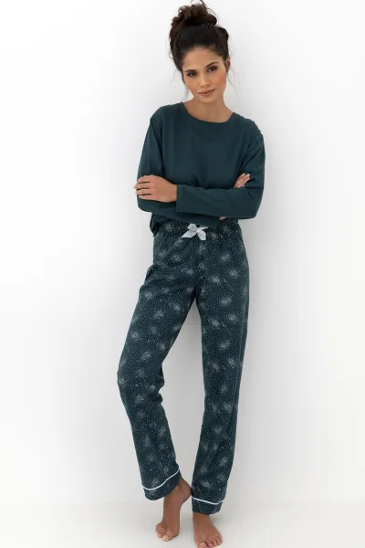 Dámské pyžamo June - bavlna - Tmavě zelená