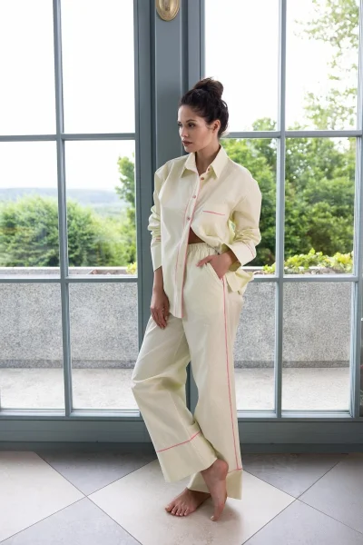 Dámské pyžamo Raven - propínací - Světle žlutá