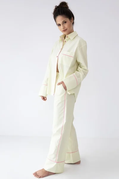 Dámské pyžamo Raven - propínací - Světle žlutá