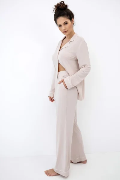 Dámské pyžamo Clarina - propínací - Světle béžová