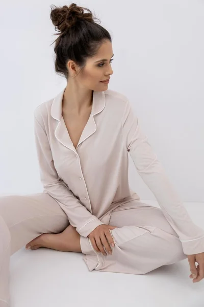 Dámské pyžamo Clarina - propínací - Světle béžová