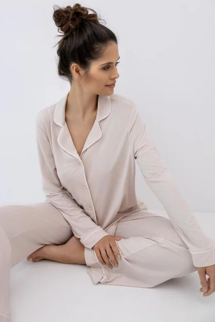 Dámské pyžamo Clarina - propínací - Světle béžová