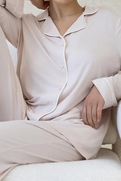 Dámské pyžamo Clarina - propínací - Světle béžová