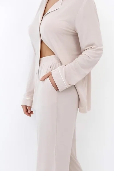 Dámské pyžamo Clarina - propínací - Světle béžová