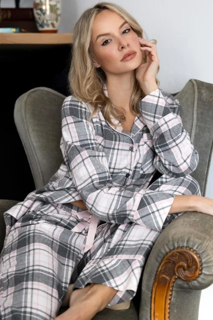 Dámské propínací pyžamo Ashlyn - Šedo-ružová