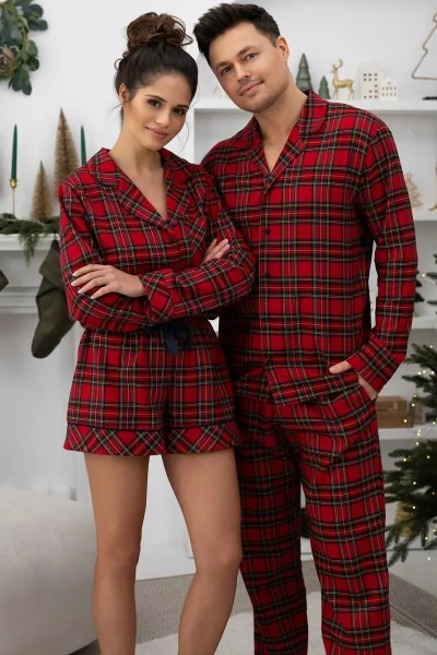 Dámské pyžamo Cynthia - bavlněný flanel - Červená