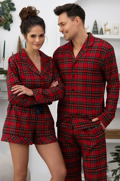 Dámské pyžamo Cynthia - bavlněný flanel - Červená