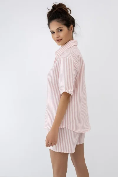 Dámské pyžamo Selene - lněné - Bílo-růžová