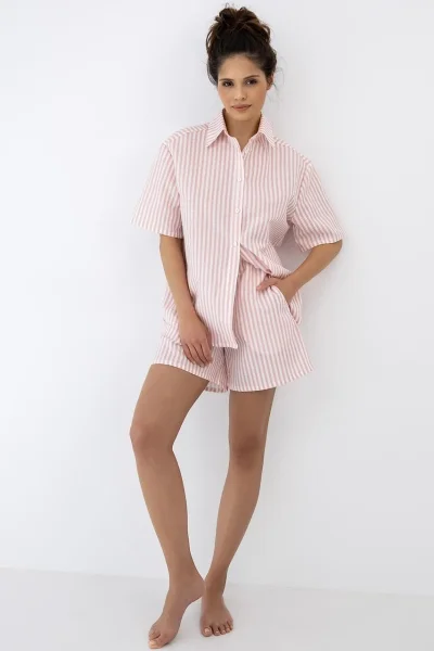 Dámské pyžamo Selene - lněné - Bílo-růžová