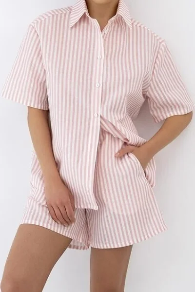 Dámské pyžamo Selene - lněné - Bílo-růžová