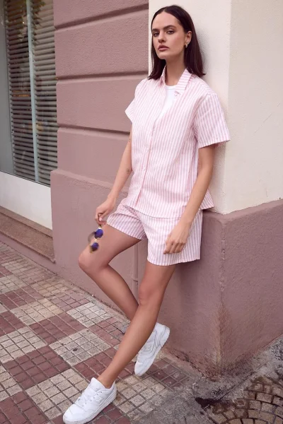 Dámské pyžamo Selene - lněné - Bílo-růžová