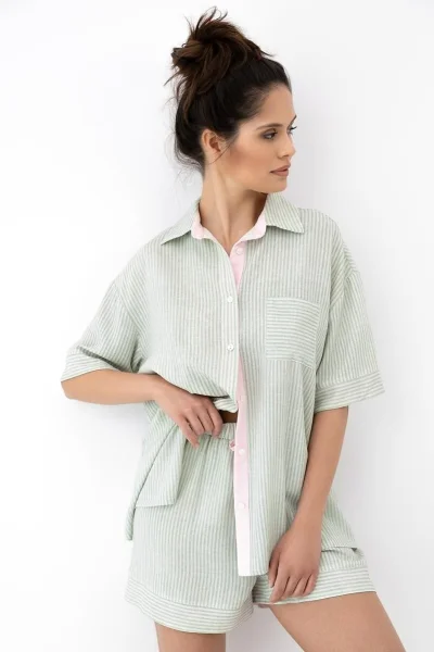Dámské pyžamo Simona - propínací - Světle zelená
