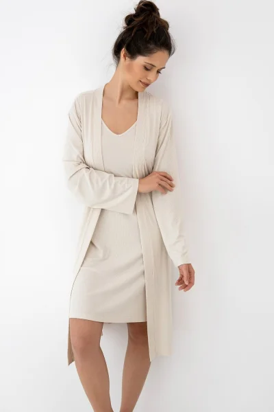 Komplet župan a noční košile Julienne - viskóza - Světle béžová
