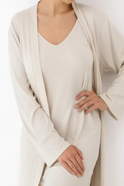 Komplet župan a noční košile Julienne - viskóza - Světle béžová