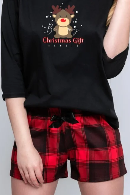 Dámské pyžamo Gift - třičtvrteční rukáv - Černá