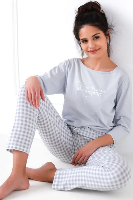 Dámské pyžamo Sleeping - třičtvrteční bavlněné - Šedá
