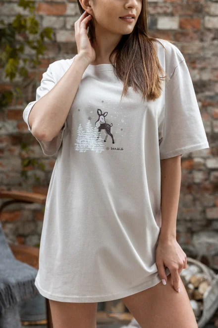 Noční košilka Deer - oversize volný stříh - Světle béžová
