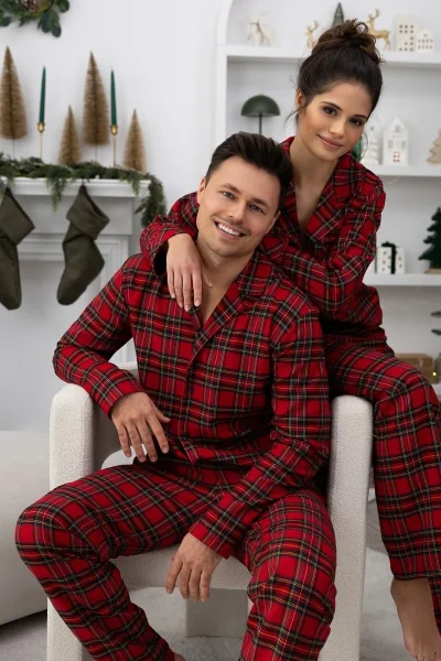 Pánské pyžamo Philip - bavlněný flanel - Červená