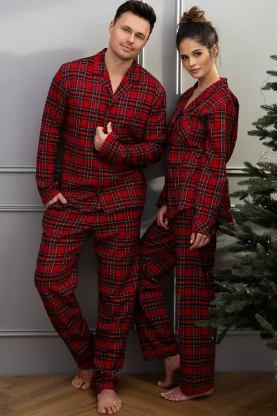 Pánské pyžamo Philip - bavlněný flanel - Červená