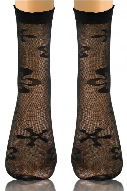 2 PACK silonkové ponožky 06 Pikot - květinka - Černá